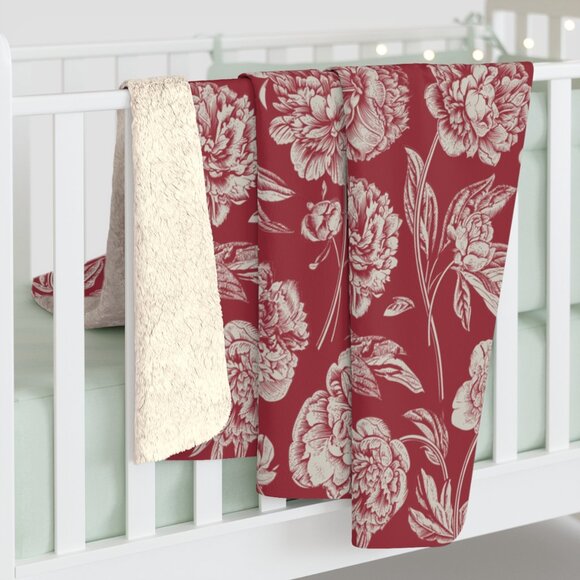 NWT Porter Anna- Crimson & Cream Sherpa Blanket in Peony - Picture 3 of 4